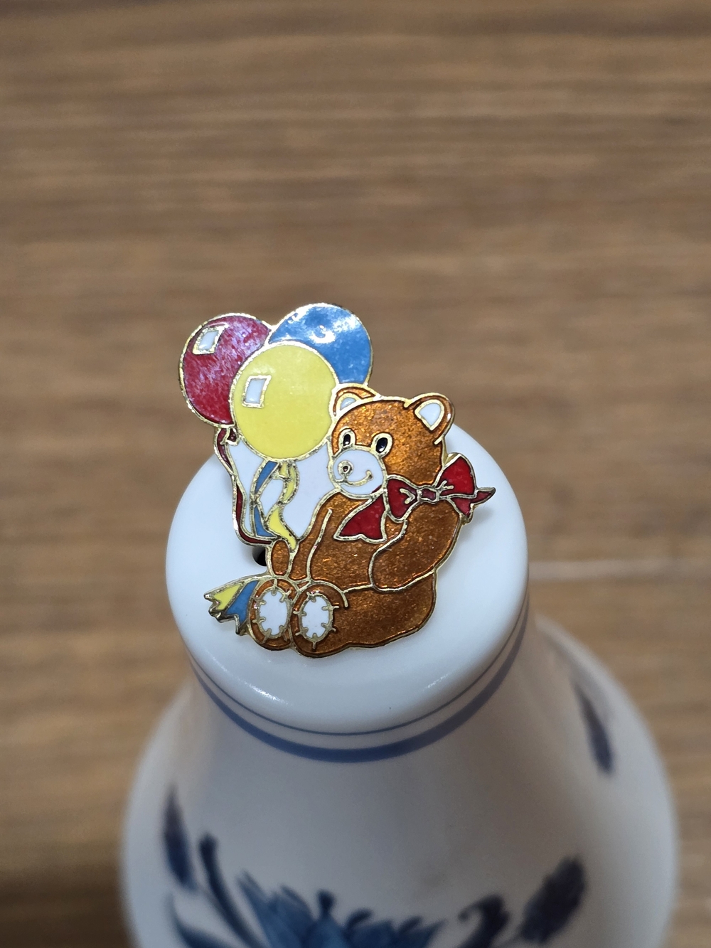 Vintage Children's Teddy Bear Balloon Enamel Pin - Yellow, Blue, Red